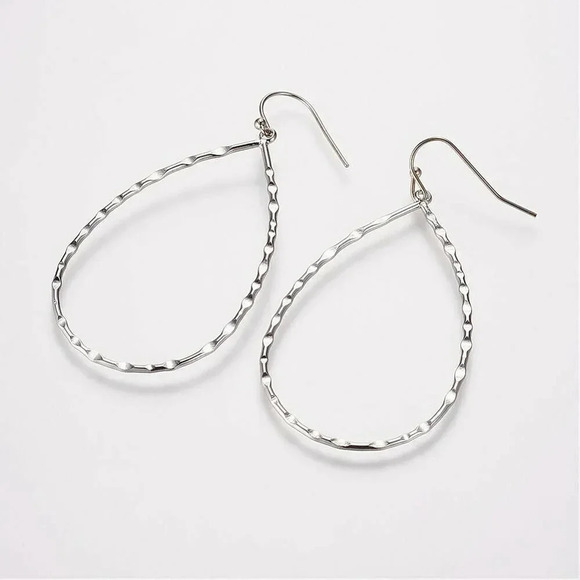 Edgy Avant Garde Bamboo Quilted Silver Platinum Plated Teardrop Hoop Earrings - Picture 1 of 1